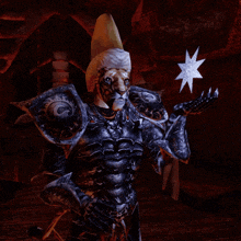 a statue of a man in armor holding a star in his hand