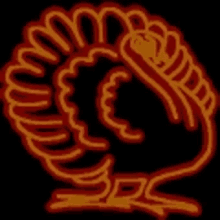 a neon sign of a turkey with a black background