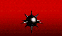 a black ball with spikes on a red background .