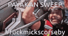 a picture of a man in a helmet with the caption payakan sweep