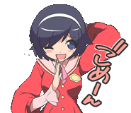 a cartoon of a girl in a red dress with a sticker that says ' i 'm sorry ' on it