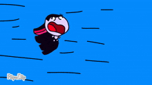a cartoon drawing of a blue object with flipaclip written on the bottom