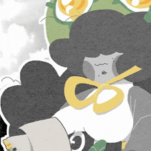 a cartoon drawing of a woman holding a cup of tea