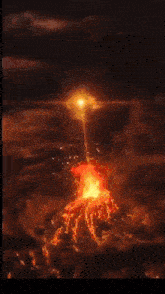 a painting of a person flying through the air with flames coming out of them