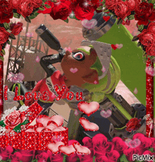a picture that says i love you is surrounded by hearts and roses