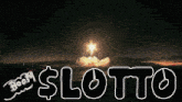 a poster that says boom $ lotto with a rocket in the background