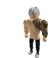 a roblox character has a tattoo on his left arm