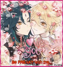 a picture of two anime characters with the words love you on the bottom