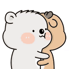 hugging bear blushing pat friend comfort