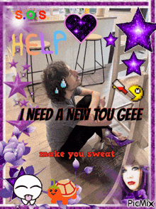 a picture of a man kneeling down with the words i need a new tou geeee make you sweat