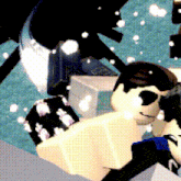 a cartoon character wearing sunglasses and a black shirt with flowers on it