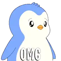 a blue and white penguin with the word omg written on it