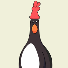 a penguin is wearing a red hat with the letter y on it