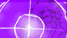 a purple background with a drawing of a person and a circle