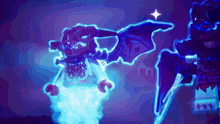 a cartoon character is glowing in the dark with a star in the background