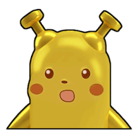 a golden cartoon character with a surprised look on its face