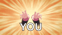 a person 's hands reaching out towards the word you