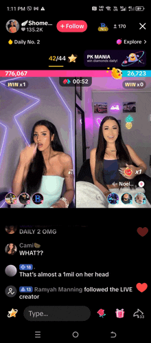 a screenshot of a live stream on a phone with two women on it