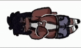 a cartoon of a person laying on their back with their mouth open and a bandage on their arm .