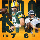 two football players on a yellow background with the numbers ten and six