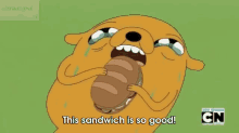 adventure time jake sandwich is so good eating