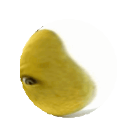 a yellow apple with a face on it