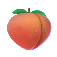 a peach with a green leaf on top of it on a white background