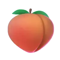 a peach with a green leaf on top of it on a white background