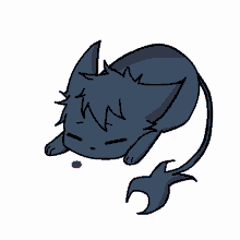 a drawing of a black cat with a tail and a red spot on its nose