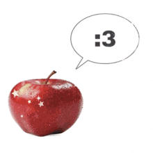 a person wearing glasses and a mask has a sticker on their hair that looks like an apple