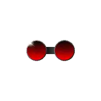 a pair of red glasses with a black frame on a white background
