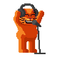 a pixel art of garfield wearing headphones singing into a microphone