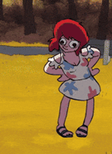 a cartoon drawing of a girl with red hair
