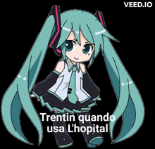 a cartoon of a girl with headphones and the words trentin quando usa l'hopital