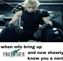 a poster for final fantasy vii with a picture of cloud strife on it