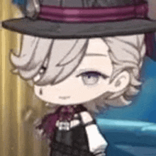 a close up of a cartoon character wearing a hat and tie .