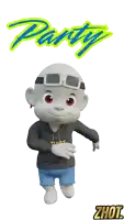 a cartoon character wearing a zhot hoodie and shorts