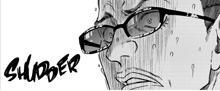 a black and white drawing of a man wearing glasses with the word slumber below it