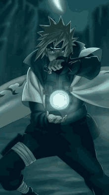 a cartoon of a man holding a glowing ball in his hand