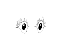 a black and white drawing of a pair of eyes with long eyelashes on a white background .