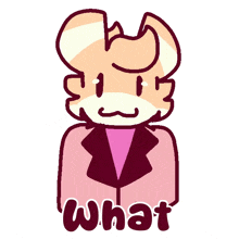 a cartoon drawing of a man in a suit with the word what written underneath him