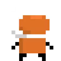 a pixel art drawing of a fox with a white scarf around its neck and black arms and legs .