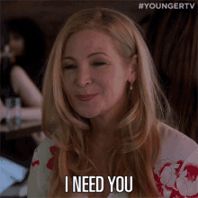 a woman says i need you in front of a youngertv logo