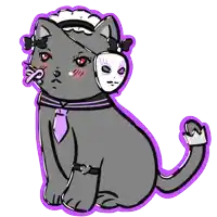 a drawing of a cat with headphones and a mask on its head