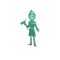 a cartoon character in a green uniform is holding a horn