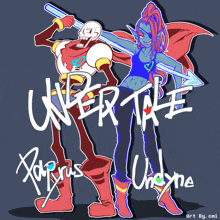 a drawing of papyrus and undertale written on a blue background