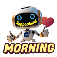a robot giving a thumbs up with the words morning below