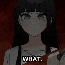 a picture of a girl with a caption that says " what "