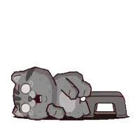 a cartoon of a cat laying on its back on a stool