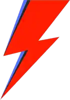 a red lightning bolt with a black and blue stripe